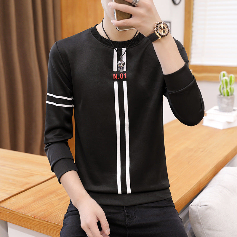 Mens printed long-sleeved T-shirt with round neck