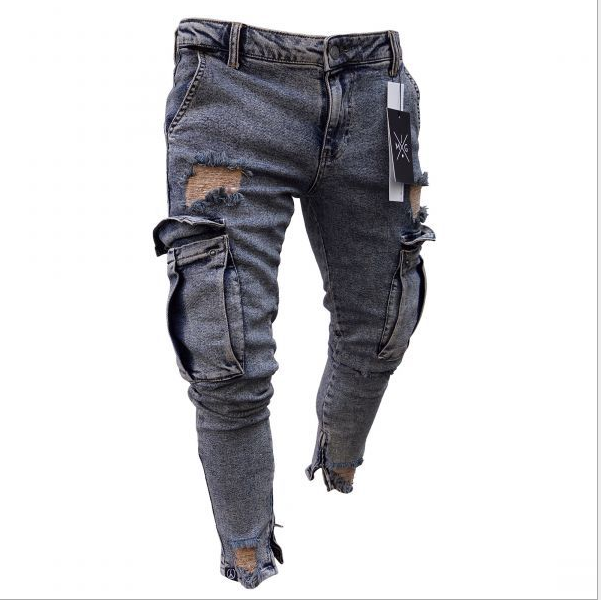 Cargo Ripped Denim Jeans Men