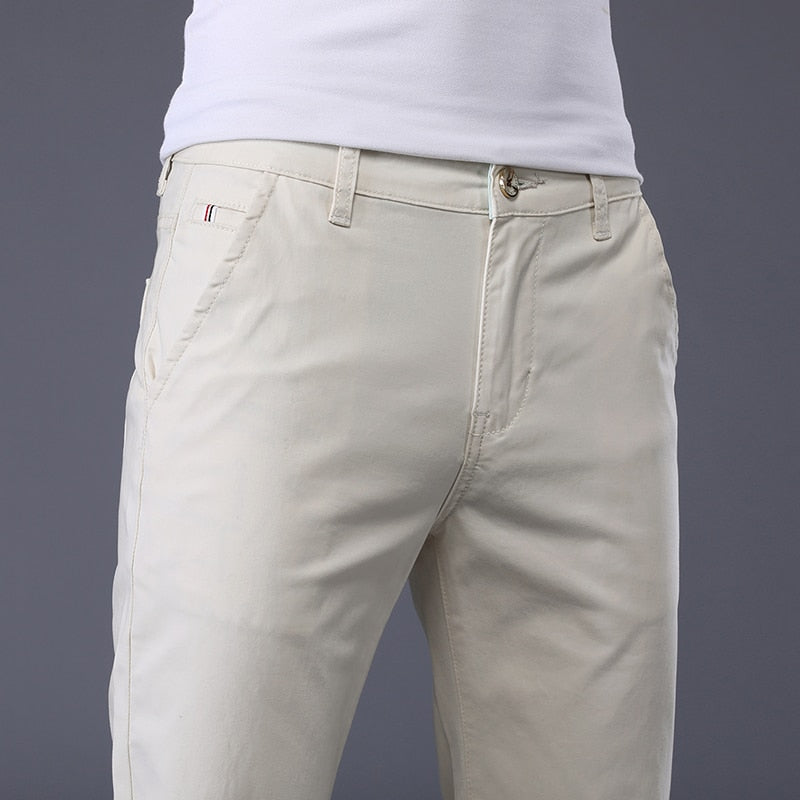 Men's Classic Solid Color Summer Thin Casual Pants Stretch Cotton Slim Brand