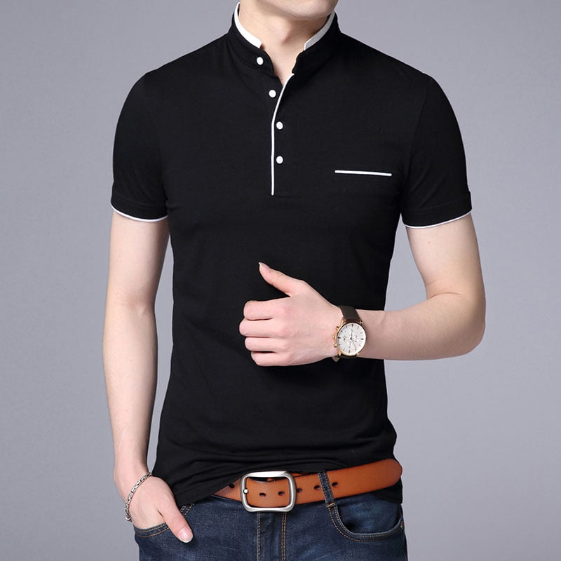 Polo Shirt Slim Fit Solid Color Button Breathable Polos