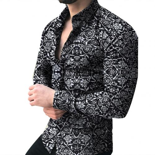 Fashion Shirts For Men Long Sleeve Floral Print Shirt Autumn Shirts Men Dress Camisa Button Lapels Collar Male Turn Down Collar