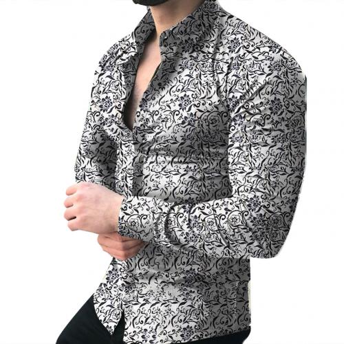 Fashion Shirts For Men Long Sleeve Floral Print Shirt Autumn Shirts Men Dress Camisa Button Lapels Collar Male Turn Down Collar