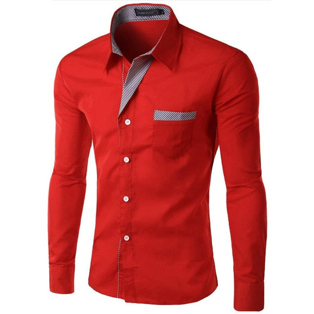 Fashion Camisa Muscle Long Sleeve Shirt Men Slim fit Design Formal Casual Brand