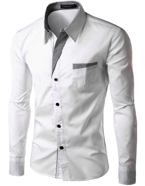 Fashion Camisa Muscle Long Sleeve Shirt Men Slim fit Design Formal Casual Brand