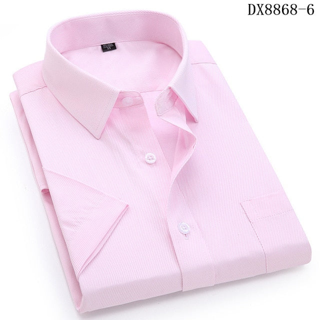 Men's Casual Dress Short Sleeved Shirt Twill White Blue Pink Black Male Slim Fit Shirt For Men