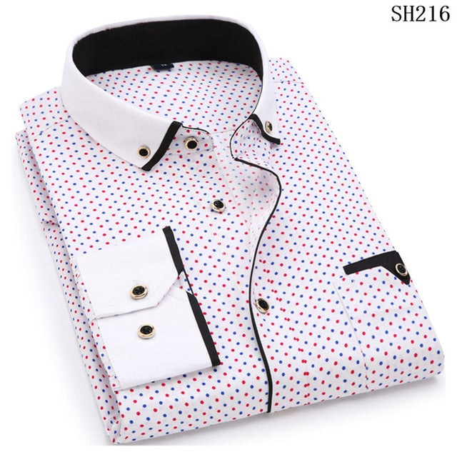 Fashion Print Casual Men Long Sleeve Shirt Stitching Fashion Pocket Design Fabric Soft Comfortable Men Dress Slim Fit