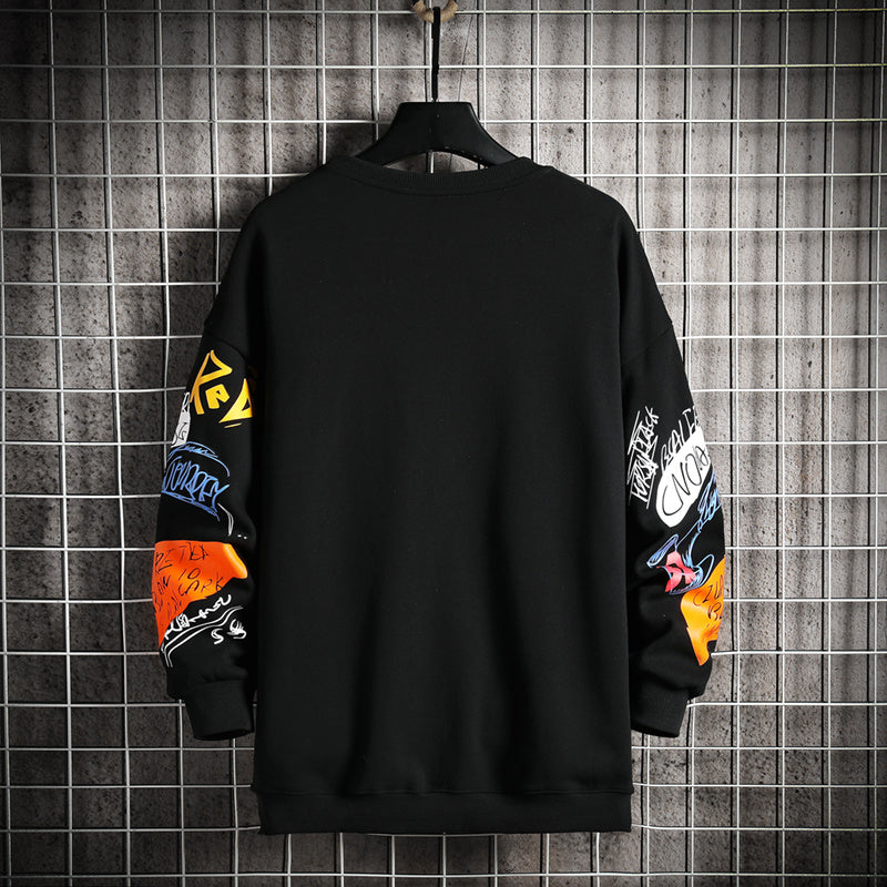 Single Road Mens Crewneck Sweatshirt Harajuku Oversized Streetwear Hip Hop Black Hoodie