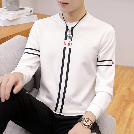 Mens printed long-sleeved T-shirt with round neck