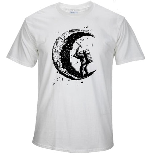 Digging The Moon Print Casual Mens O-neck T Shirts
