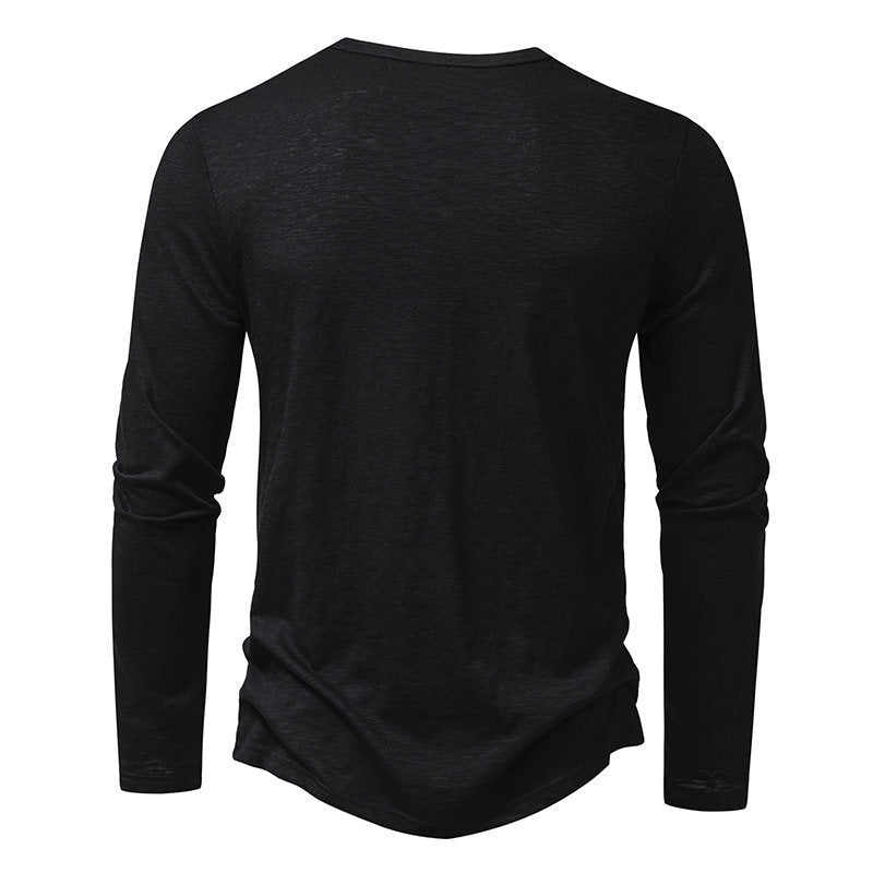 Long Sleeve T-shirt with button and Henry Collar