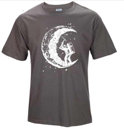 Digging The Moon Print Casual Mens O-neck T Shirts