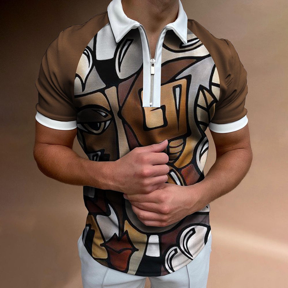Men's POLO Shirt Striped Printed Short Sleeve Shirt