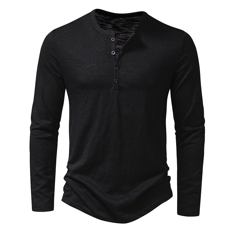 Long Sleeve T-shirt with button and Henry Collar