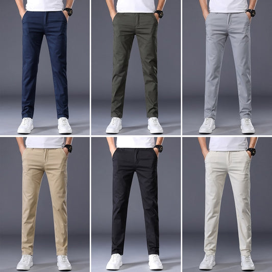 Men's Classic Solid Color Summer Thin Casual Pants Stretch Cotton Slim Brand