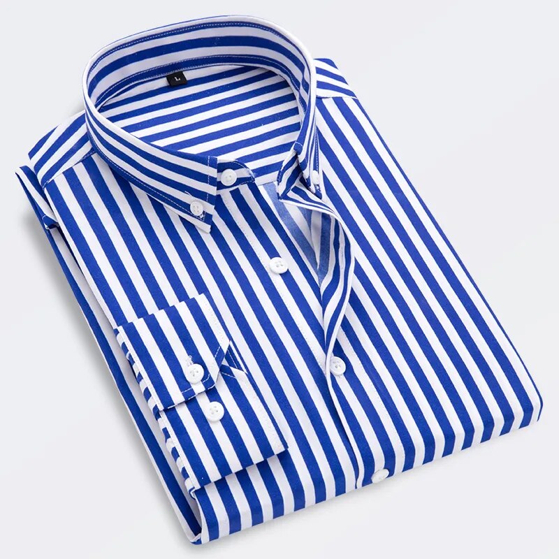 Men's Striped Shirts Slim 2023 Autumn New Long Sleeves Camisas De Hombre Korean Solid Casual Formal Dress Shirts Men Clothing