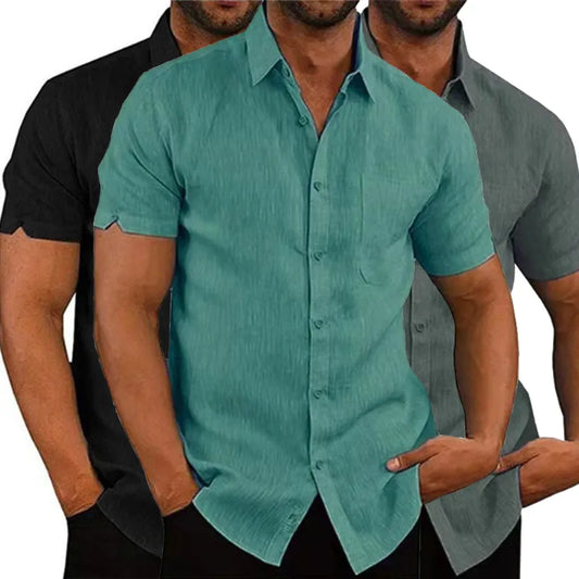 Summer Cotton Linen Shirts For Men Casual Short Sleeved Shirts Blouses Solid Turn-Down Collar Formal Beach Shirts Male Clothing