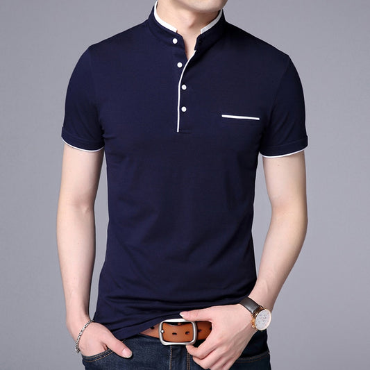 Polo Shirt Slim Fit Solid Color Button Breathable Polos